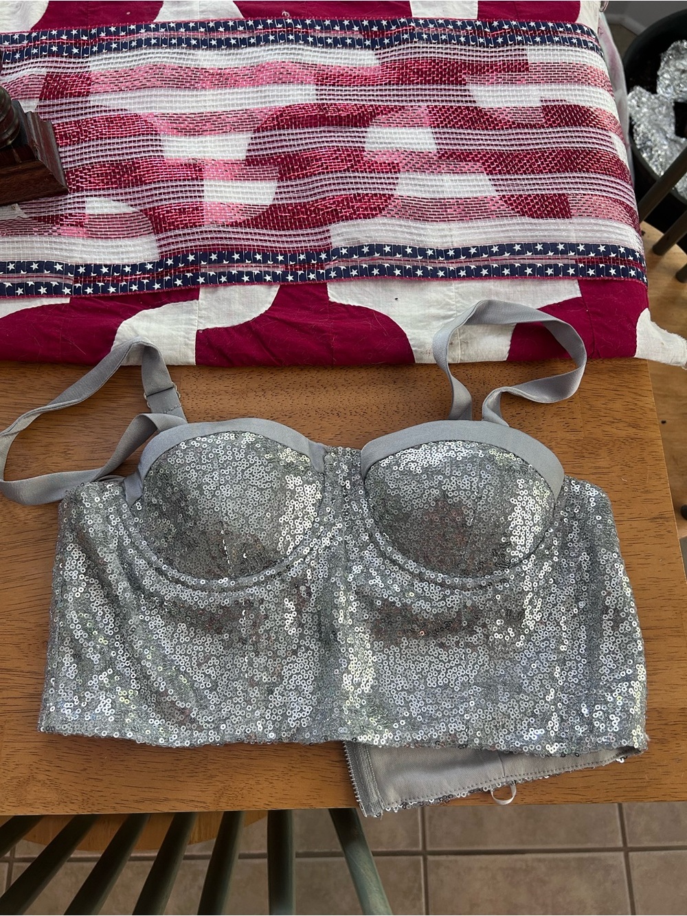 Silver Sequin Longline Bustier Bra - Women Intimates